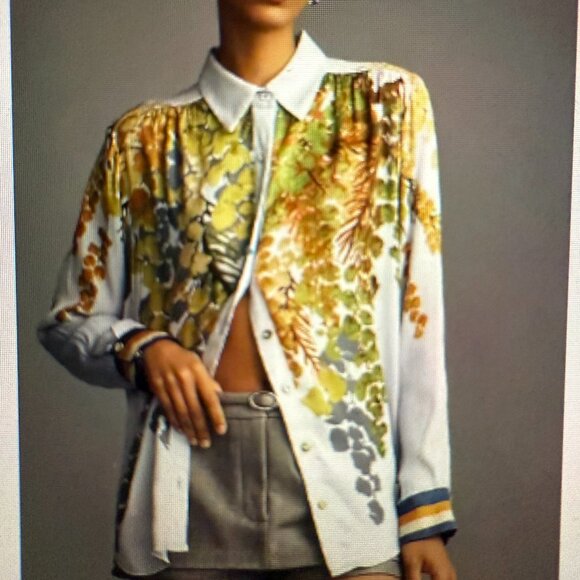 ANTHROPOLOGIE "CONDITIONS APPLY"  Blooming Long-Sleeve Collared Blouse - Picture 1 of 8